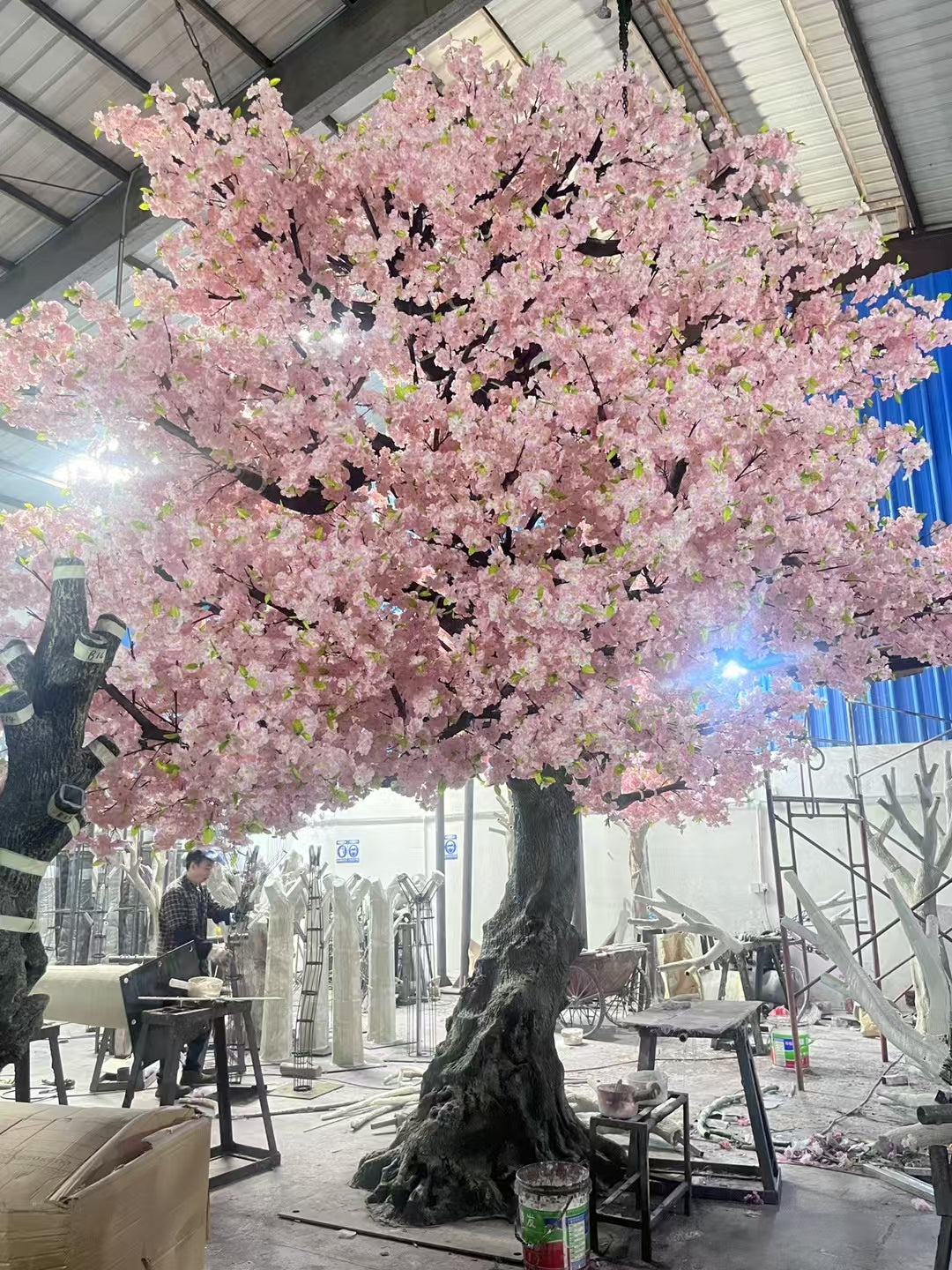 Artificial cherry blossom tree 20ft (6m) tall, blossom spread over a very wide crown