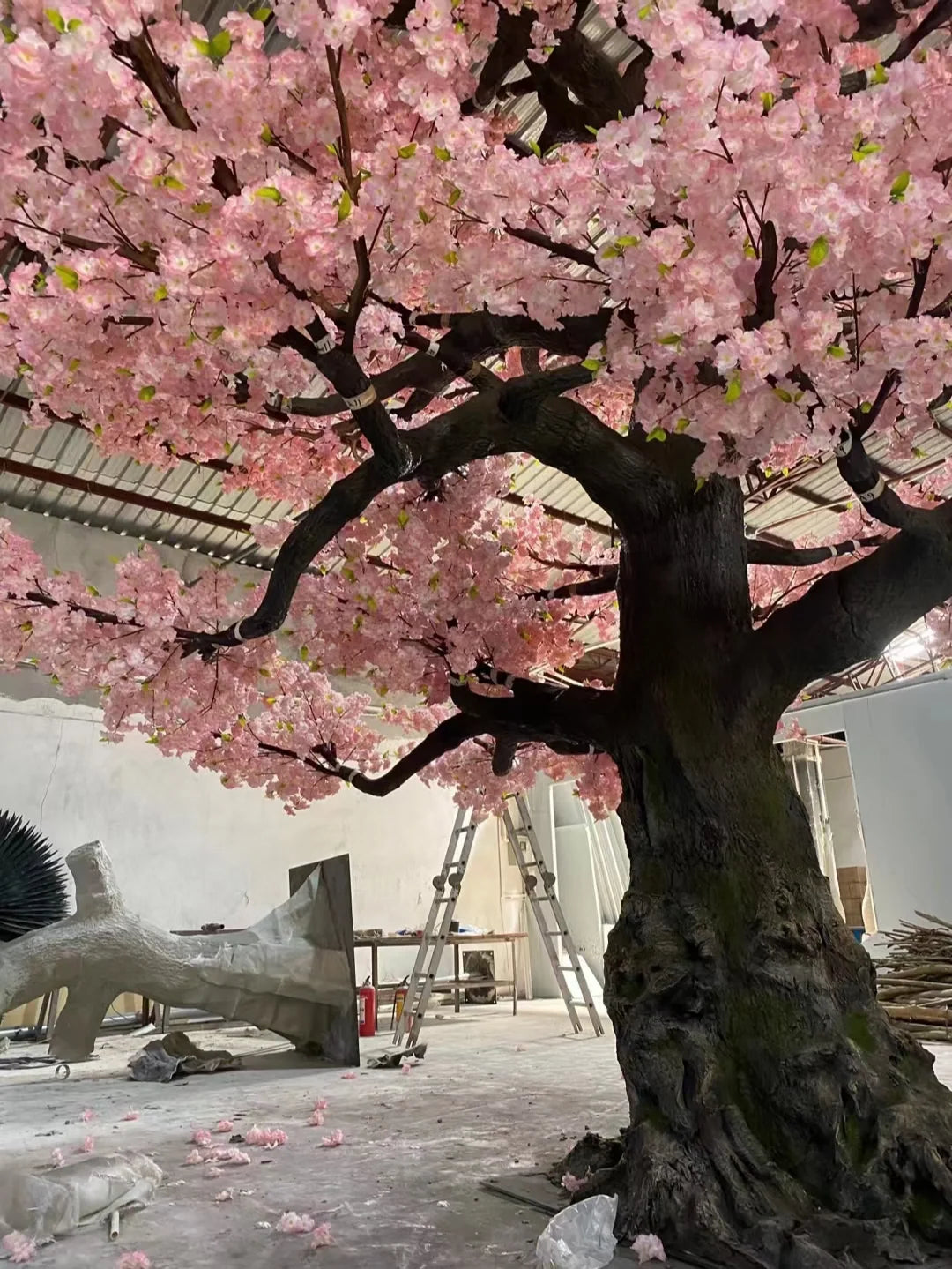 Fibreglass trunk detail on the 20ft blossom tree, moulded with bark grain