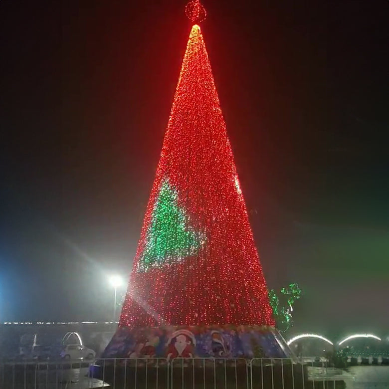 Metal frame structure of the outdoor Christmas tree seen before the foliage is fitted