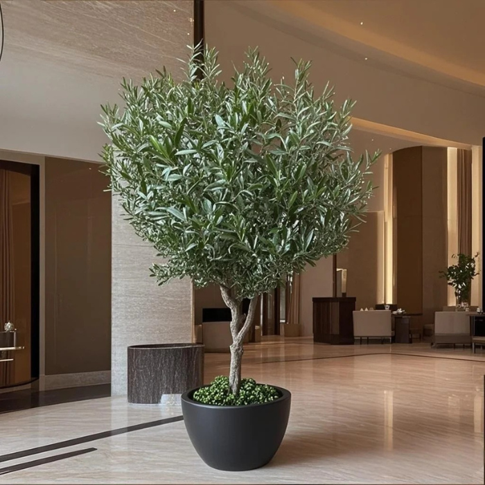 Artificial olive tree 7ft tall, potted, silver-green foliage on a realistic trunk