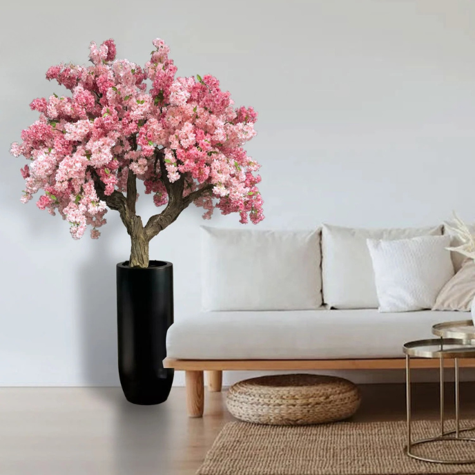 The blossom tree used as an indoor centrepiece on a low display table