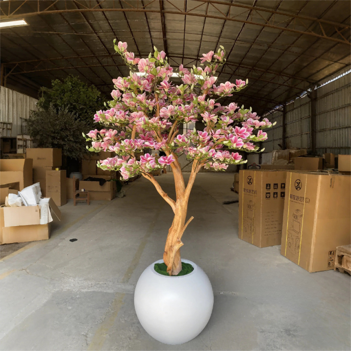 Artificial blossom tree 220cm tall, vibrant silk petals massed over open branches