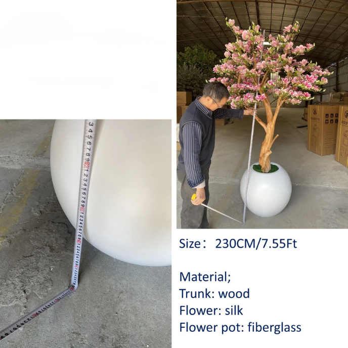 Pot and base of the 220cm silk blossom tree, finished with moss and stone