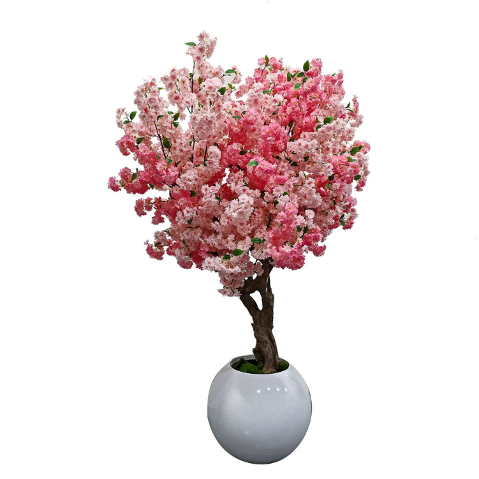 Custom-made artificial cherry blossom tree, silk flowers massed on bare branches