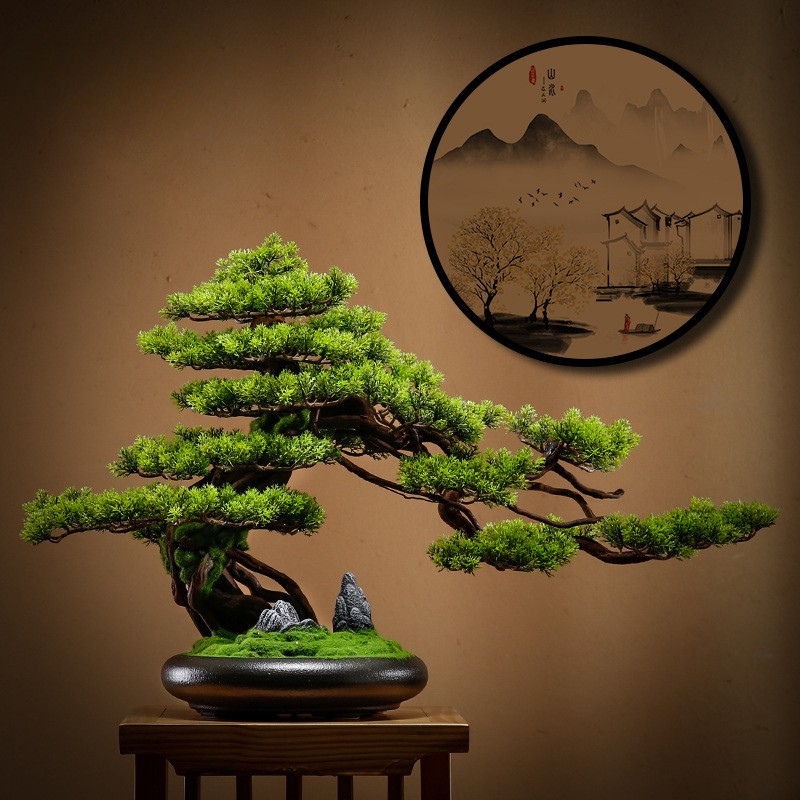 The moss and stone finish across the potting surface of the bonsai