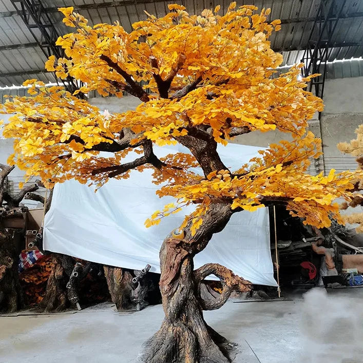 Artificial ginkgo on a natural wood trunk, made in heights from 1m up to 10m