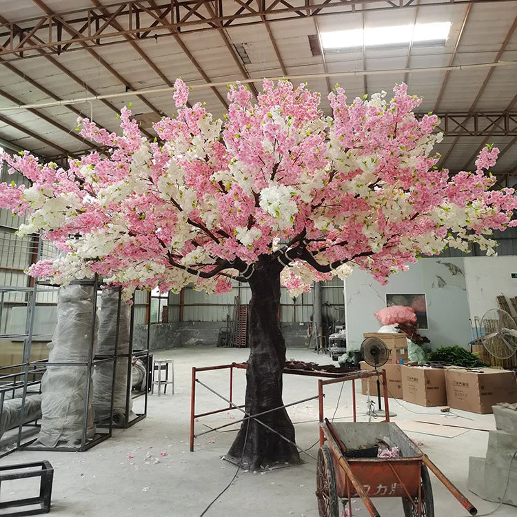 Artificial sakura tree 10ft tall, pink and white blossom massed across the branches