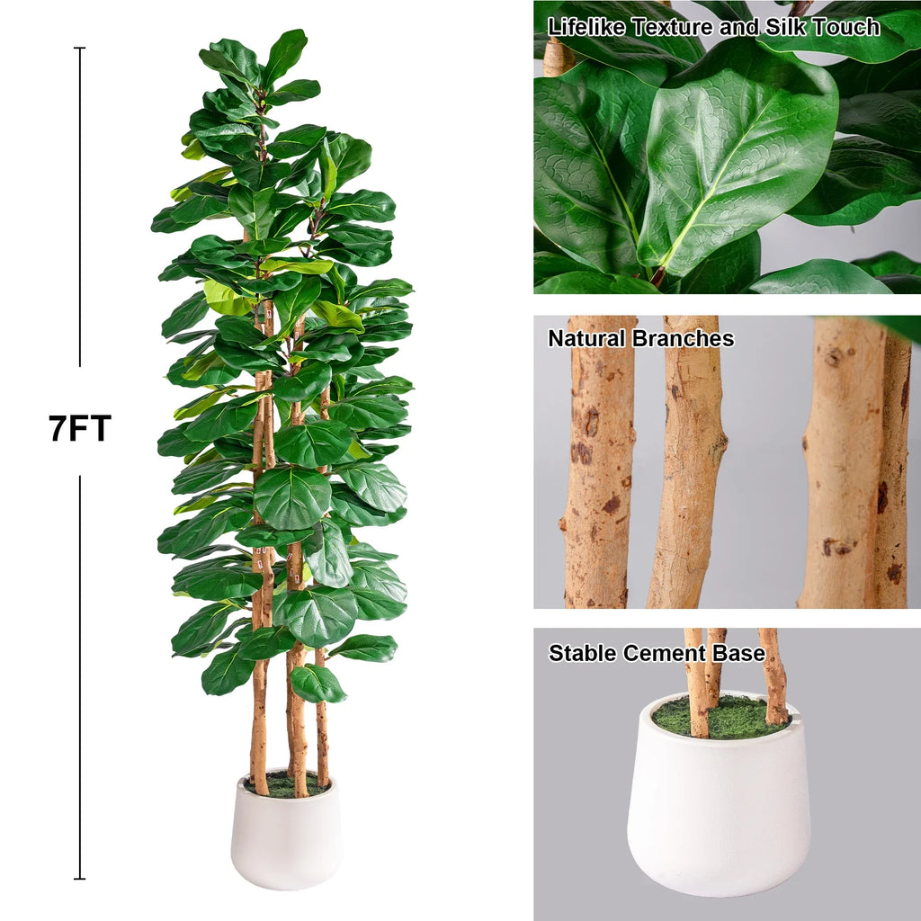 Artificial banyan ficus 5ft to 7ft tall, potted, dense leaves on spreading branches