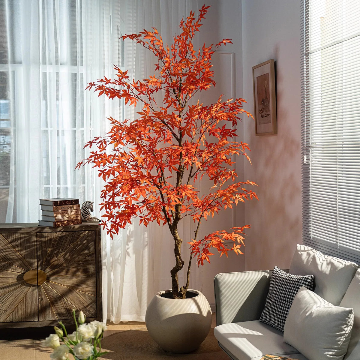 Artificial maple tree 8ft tall, golden and red foliage across an open canopy