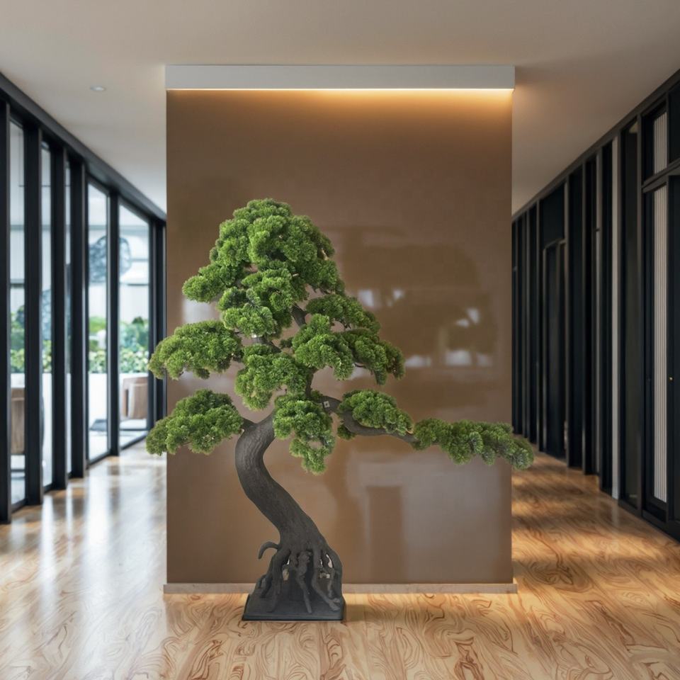 Artificial cedar bonsai pine 6.5ft (2m) tall, evergreen foliage on trained branches