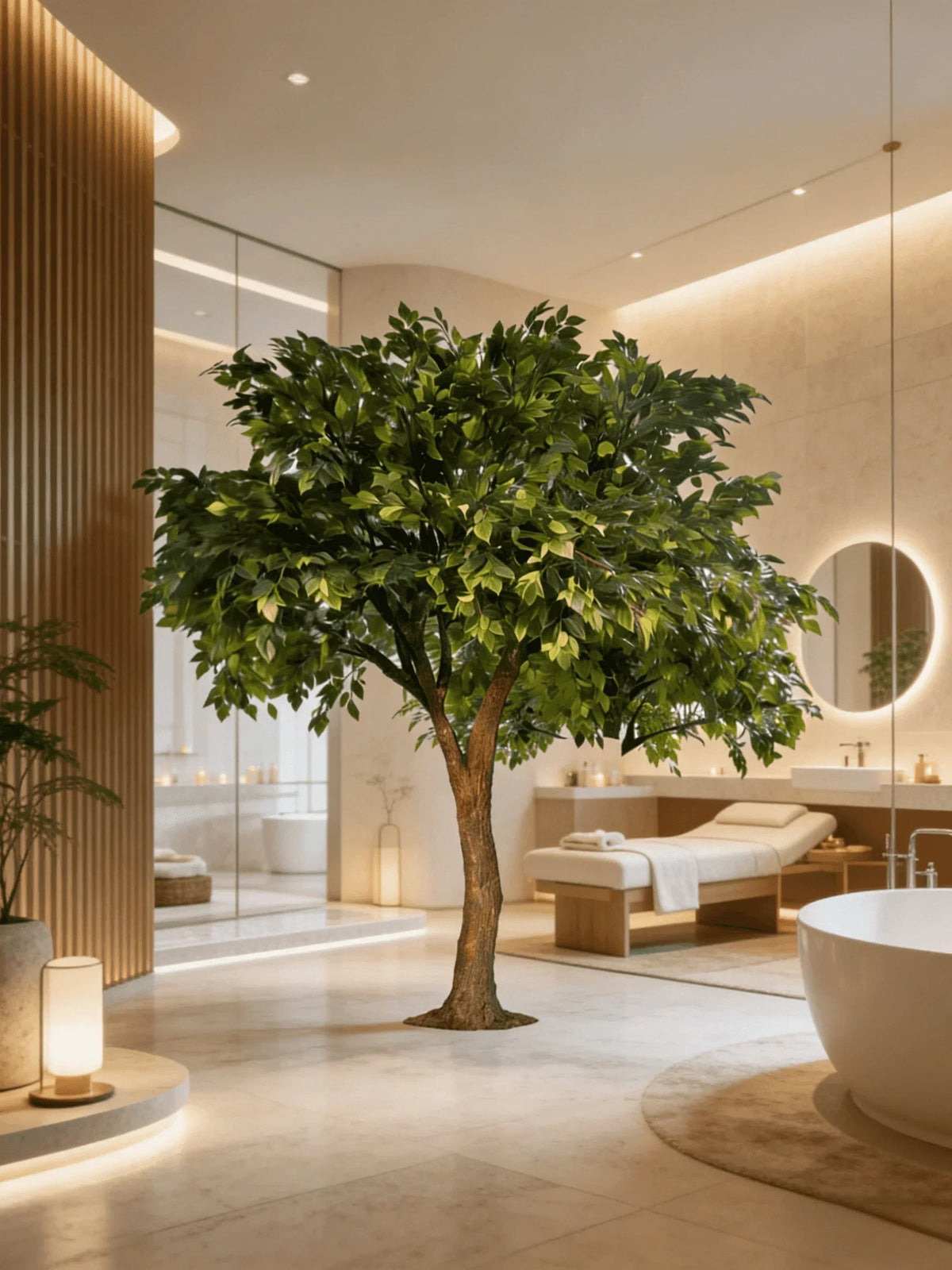The banyan trunk and aerial roots, moulded with deep and irregular bark texture
