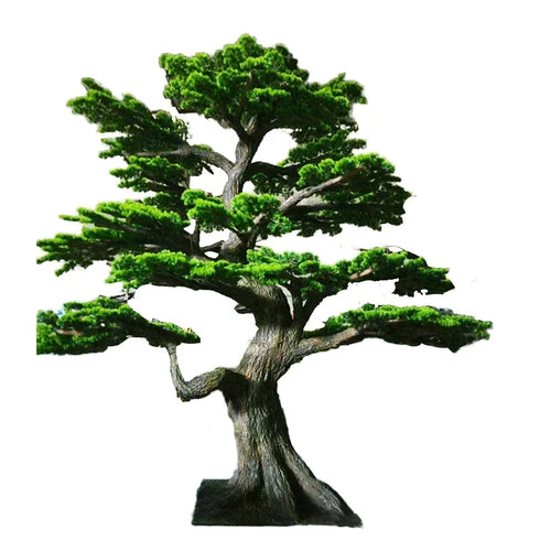 Artificial pine bonsai 11.5ft tall, branches trained into wide layered green pads