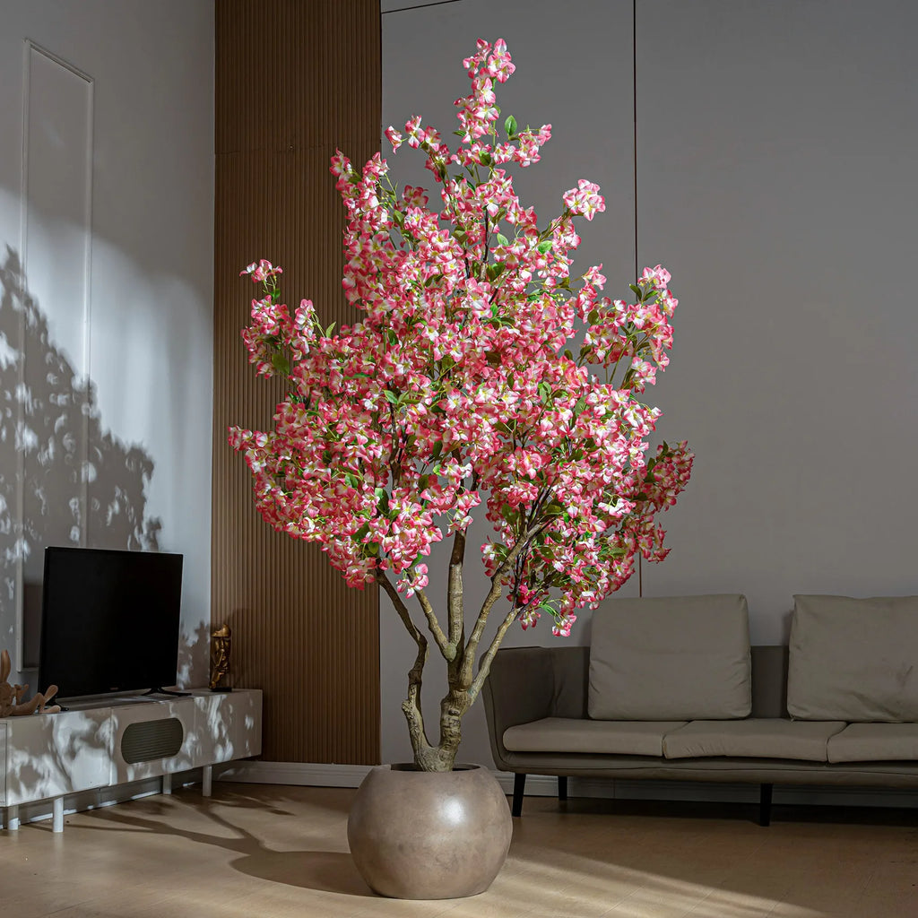 Artificial cherry blossom tree 7.22ft tall, pink blossom massed on bare branches