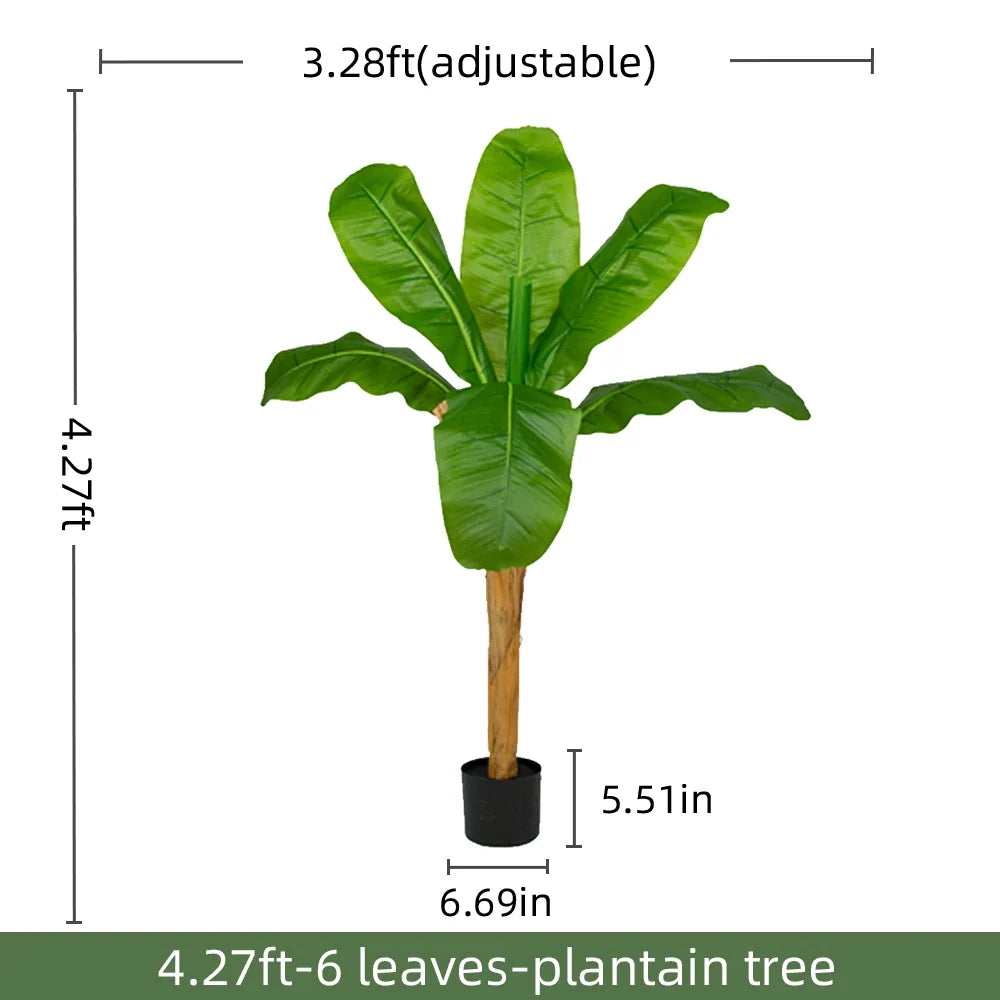Artificial banana tree 6.6ft (2m) tall in PE plastic, broad leaves from a thick stem