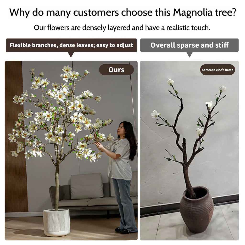 The magnolia tree used as stage decoration behind a wedding ceremony