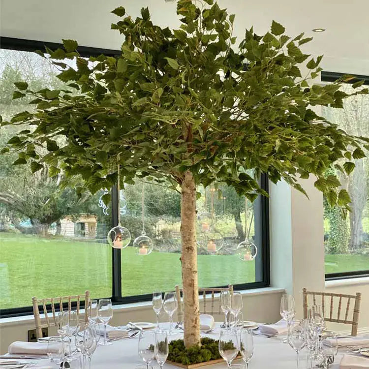 Artificial birch tree 4ft (1.5m) tall, pink blooms on slim pale birch branches