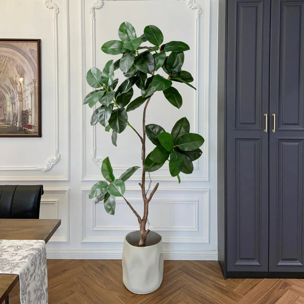 Artificial silk fig tree 5.5ft tall, broad ficus altissima leaves on slim branches