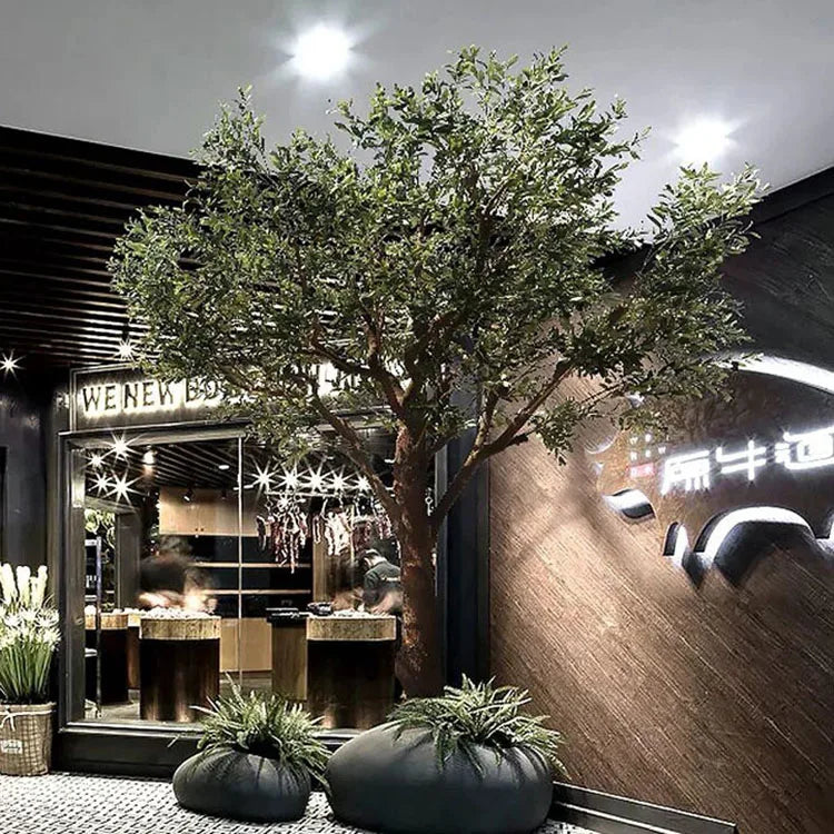 Pot and base of the 2.13m artificial black olive tree, topped with moss