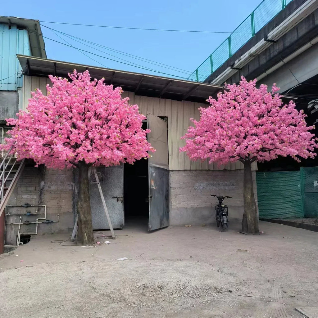 Artificial cherry blossom tree 6m tall, silk sakura forming a wedding arch overhead