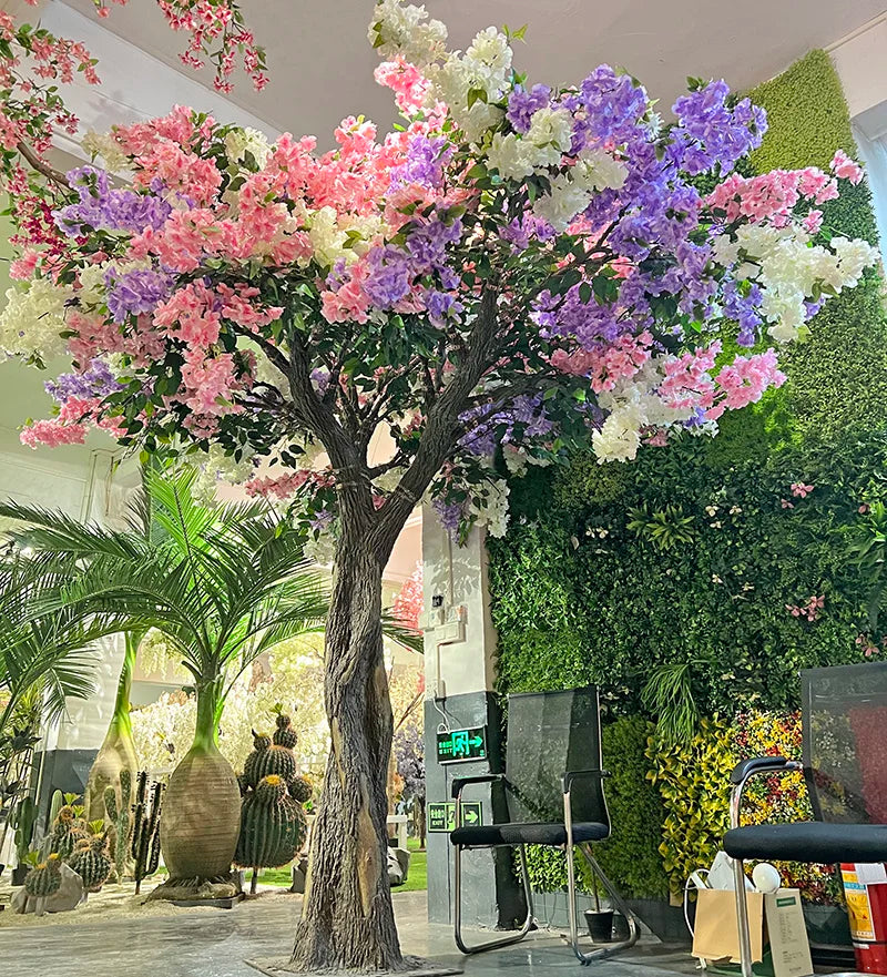 Close-up of the white sakura blossoms with the LED lights set among the flowers