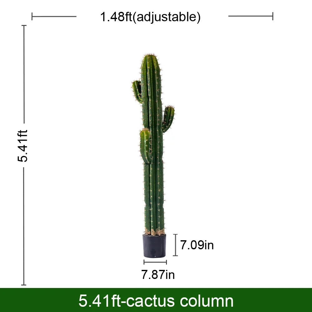 Artificial cactus 5.4ft tall in PU, ribbed columnar arms rising from a potted base