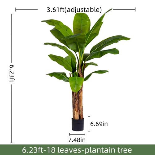 Artificial banana tree 6.2ft (190cm) tall, broad PE leaves arching from a thick stem
