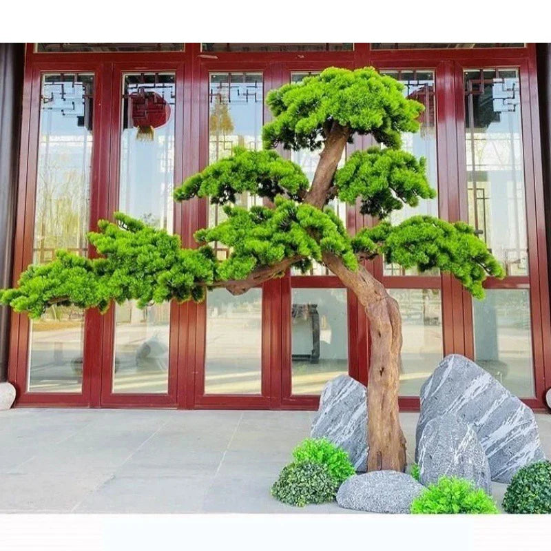 Artificial pine bonsai 6ft tall, branches trained into wide flat green pads