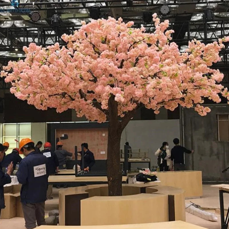 Close-up of the pink sakura flowers and buds set along the slim branch tips