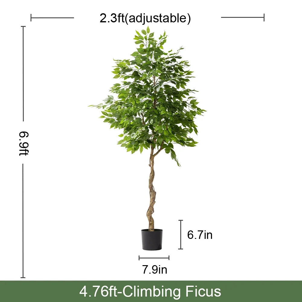 Artificial ficus bonsai with realistic plastic leaves clustered on a sculpted trunk