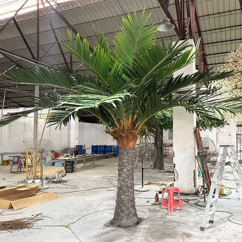 Artificial Canary Island date palm 3.6m tall, broad fronds arching from a thick crown