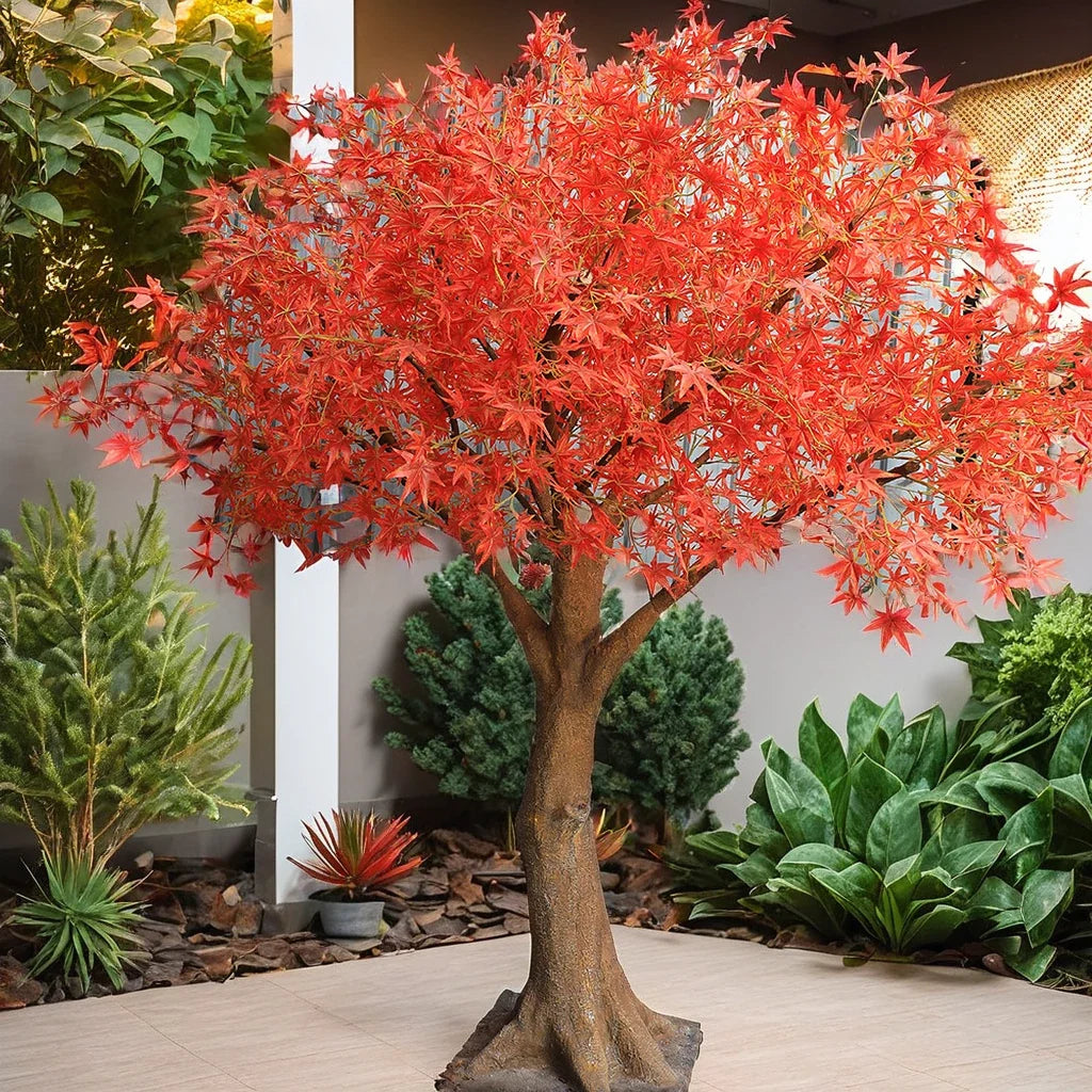 Artificial maple tree 3m tall, vibrant autumn leaves across a wide open canopy