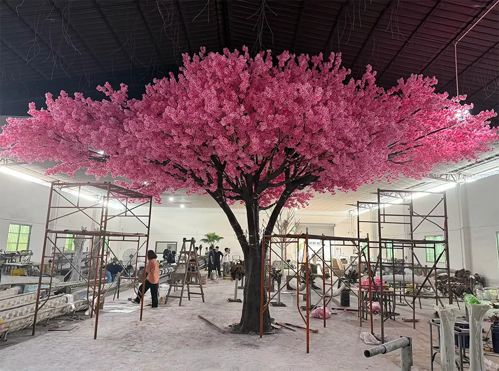 The trunk and branch frame of the 10ft pink blossom tree beneath the flowers
