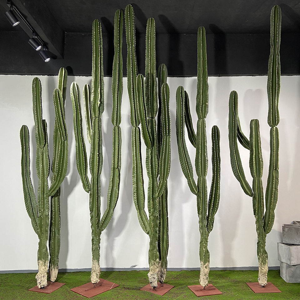 Close-up of the PU cactus surface showing the ribbing, spines and matte green skin
