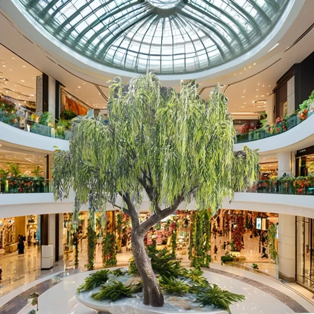 The 10ft willow indoors, its branches sweeping down towards the floor