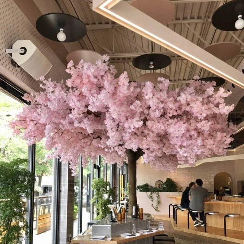 Artificial cherry blossom tree 10ft tall, pink flowers massed across a wide crown