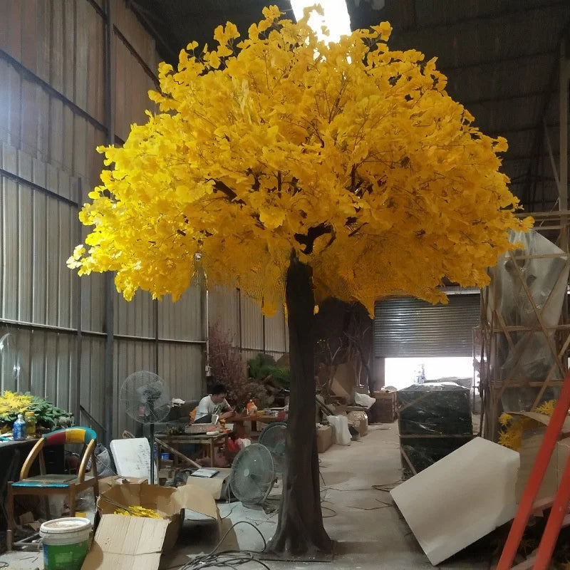 Artificial ginkgo tree 2m to 4m tall, handcrafted silk leaves across the canopy