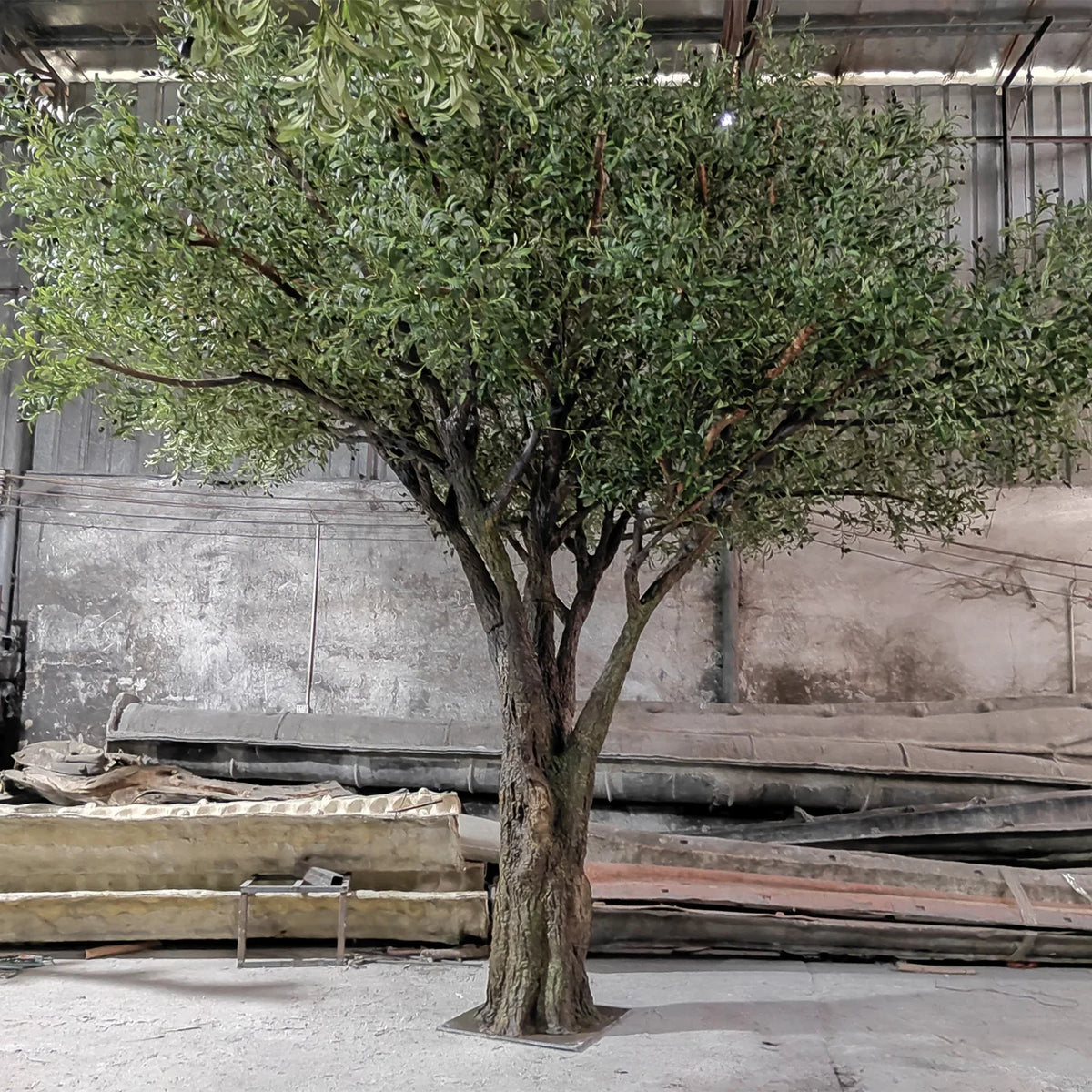 Artificial olive tree 14ft tall, silver-green canopy on a moulded fibreglass trunk