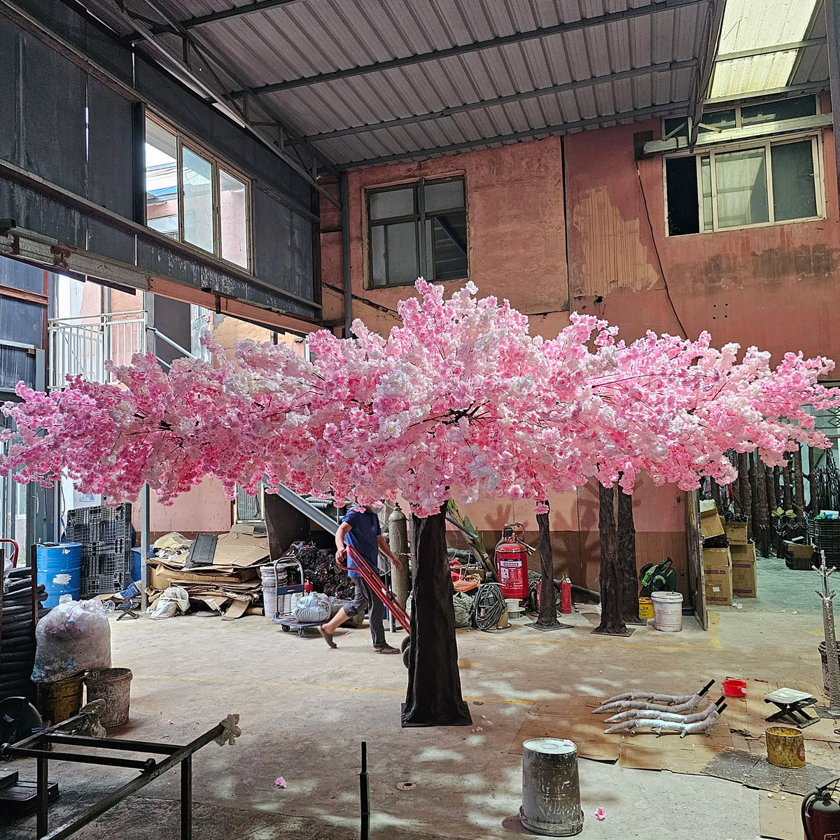 Artificial cherry blossom bonsai measuring 10x20ft, blossom spread across a wide crown