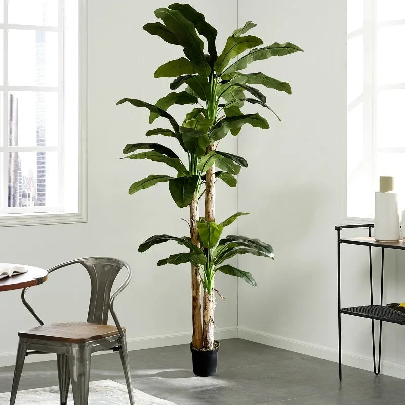Artificial banana tree 11.8ft (360cm) tall, broad banana leaves arching from the stem