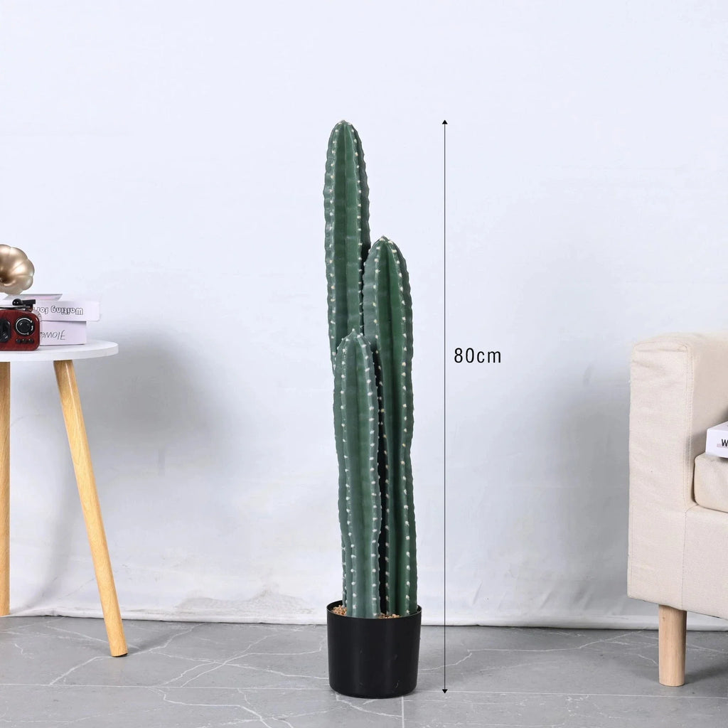Artificial cactus 3.3ft tall in a pot, three ribbed columns rising side by side