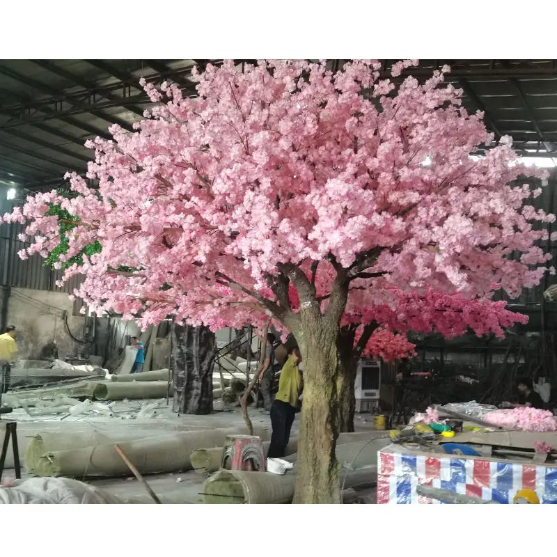 Close-up of the UV-resistant sakura flowers clustered along the fine twigs