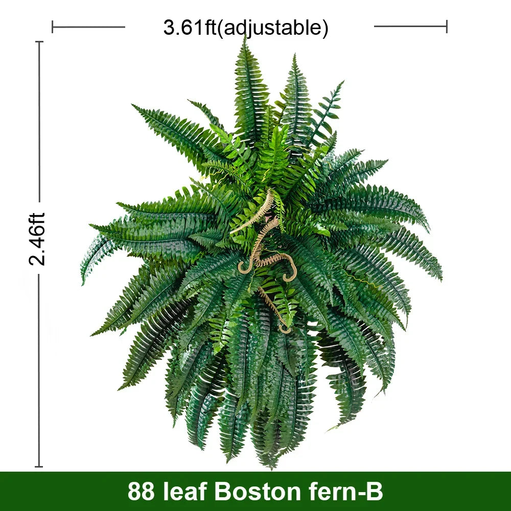 Artificial Boston fern 35.5in across, arching PE fronds spilling out on all sides