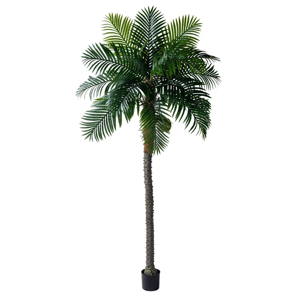 Artificial coconut palm 8ft tall, potted, with broad fronds arching from the crown