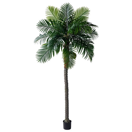 Artificial coconut palm 8ft tall, potted, with broad fronds arching from the crown
