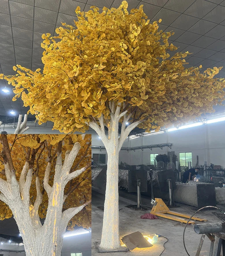 Fibreglass trunk detail on the 4.4m gold ginkgo, moulded with bark grain
