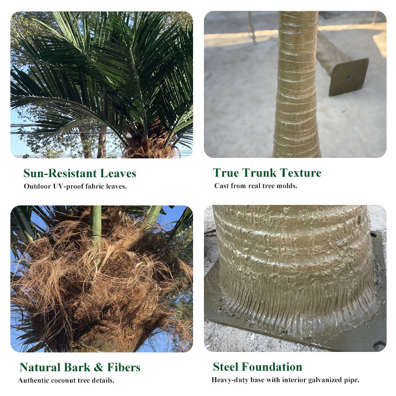 The UV and water resistant palm planted in an outdoor hotel landscape scheme