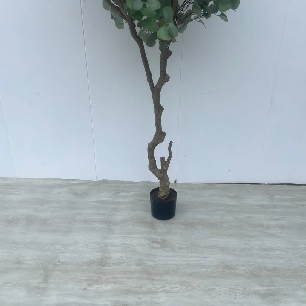 Pot and base of the 7.9ft artificial eucalyptus, finished with moss and stone