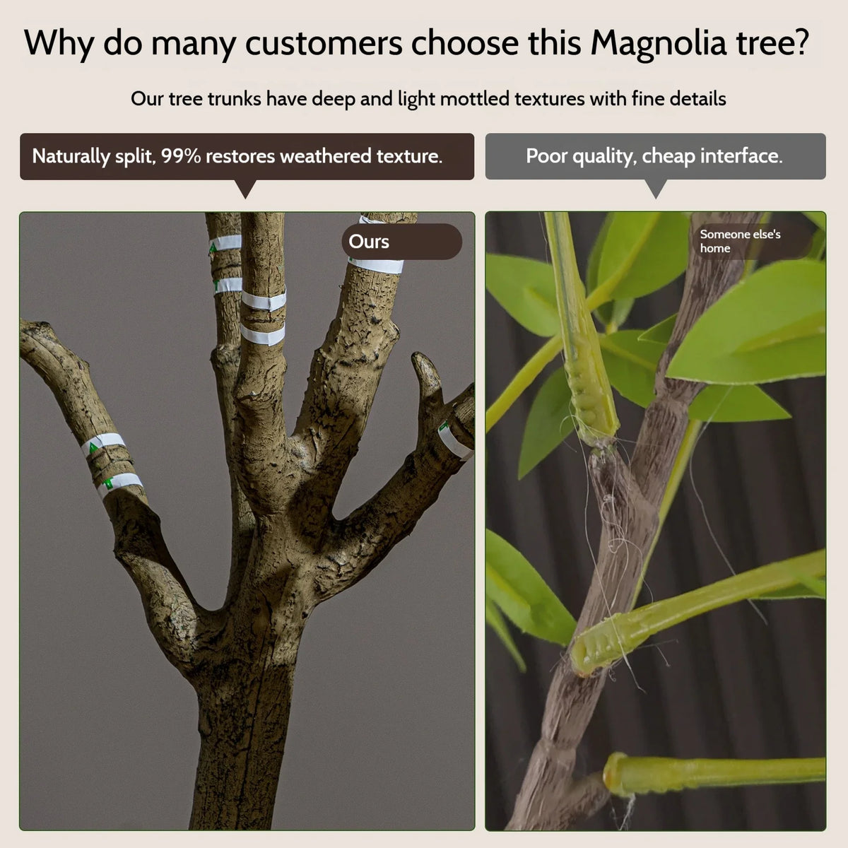The 6ft and 8ft artificial magnolias shown together for height comparison