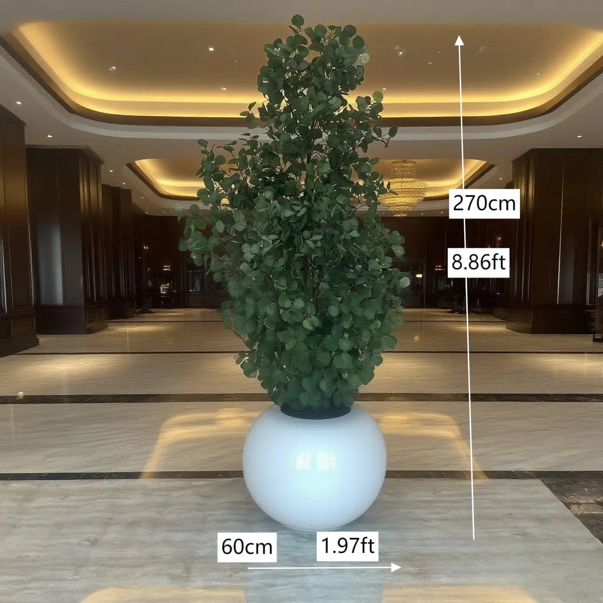 Artificial eucalyptus 7.9ft (2.7m) tall in a pot, round silver dollar leaves on stems
