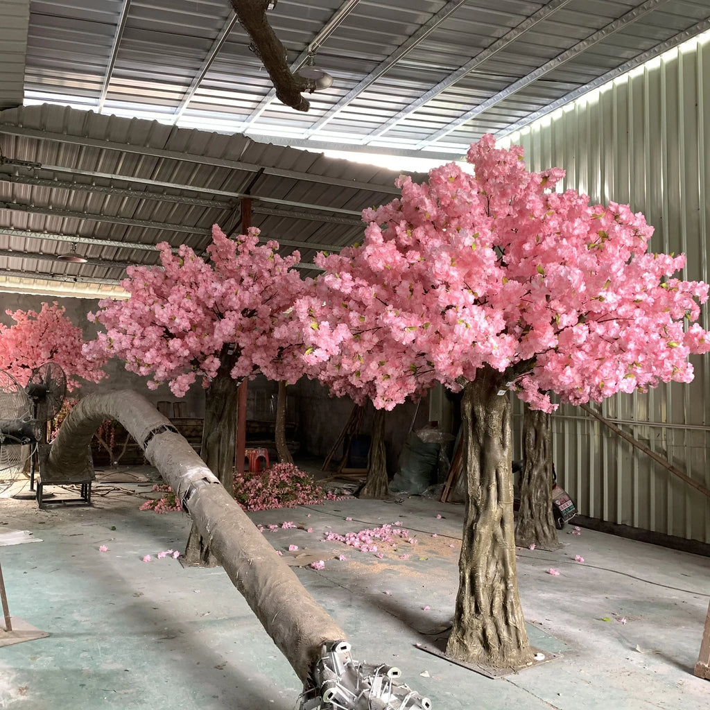 Artificial cherry blossom tree 3m (300cm) tall, pink blossom over a broad crown